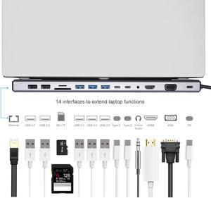 Type C Hub USB C to Dual HDMI VGA Lan USB 3.0 Ports /TF Card Reader USB-C Hub For MacBook Pro