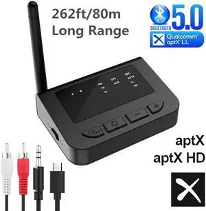 80m Long Range Bluetooth 5.0 Transmitter Receiver Low Latency aptX HD Spdif RCA Jack AUX 3.5mm Wireless Audio Adapter TV PC Car
