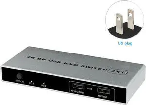 4K 60Hz Dual Port 1 Out KVM Switch Displayport HDMI USB Monitor Connection Stable Computer VGA Mouse Support