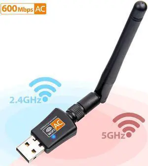 802.11AC Dual Band 600Mbps Wireless USB Wifi Adapter Dongle support Windows Mac 2.4GHz/5GHz 2DBi Antenna for desktop laptop PC