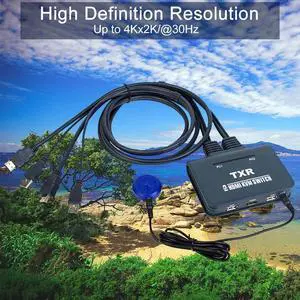 2 Port HDMI Keyboard Mouse Splitter Box KVM Switch Button Desktop Controller Notebook TV Projector Plug And Play USB With Cables