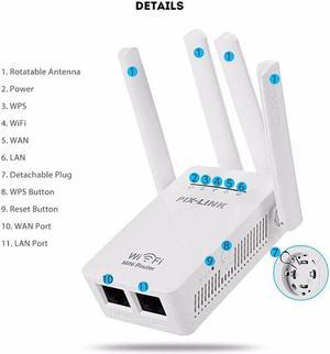 2.4GHz WiFi 300Mbps Wireless Router High Gain Antennas Repeater Booster Extender Home Network 802.11N RJ45 2 Ports Long Distance