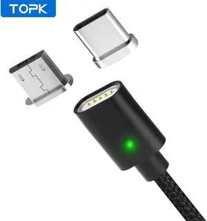 AM21 Magnetic Cable LED Indicator USB Type C Cable& Micro USB Cable Adapter Nylon Braided Magnet Charger Cable