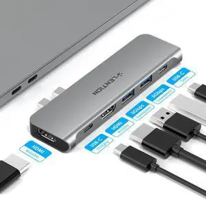 USB C Portable Hub with 60W Power Delivery, Dual 4K  for Multiple Screens Display, 2 USB 3.0 & USB C  for MacBook Pro 13