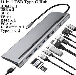 11 in 1 USB Type C Hub Adapter Laptop Docking Station HDMI/VGA/RJ45/PD/Thunderbolt 3 For MacBook   Surface Compatible