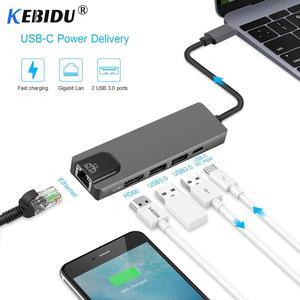 5 in 1 USB Type C Hub Hdmi 4K USB C Hub to Gigat Ethernet Rj45 Lan Adapter for Mac book Pro Thunderbolt 3 USB-C Charger