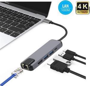 5 in 1 USB Type C Hub Hdmi 4K USB C Hub to Gigat Ethernet Rj45 Lan Adapter For Macbook Pro Thunderbolt 3 USB-C Charger Port