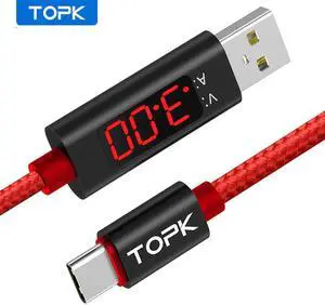 3A(Max) Voltage and Current Display USB Type C Cable Nylon Braided QC 3.0 Fast Sync  Cable USB C Type-C Cable