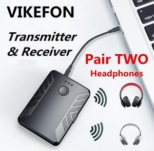 5.0 Audio Transmitter Receiver Pair with TWO  Headphones 3.5mm AUX RCA Wireless Adapter for TV PC Car Speaker