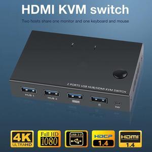 KVM Switch 2 Port 4K USB Switch KVM VGA Switcher  USB Hub KVM Switch Splitter Box For Sharing Printer Keyboard Mouse