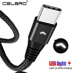 Type C Cable LED  Light c Fast Charging Cabel for  Galaxy S9 S10 M30 M20   6T 6 5 HTC 2 Meters