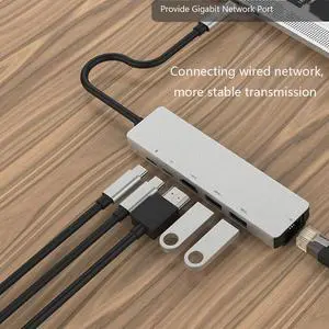 Adapter 6 in 1 USB 3.0 High Speed Ports Type-C  Usb-C to 4K 30HZ HD Laptop Rj45 Gigat Ethernet Network PD