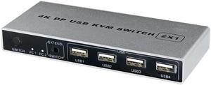 Arrival-Displayport KVM Switch 4K/60Hz , Dual-Port DP 1.2 KVM Switcher 2 in 4 Out for Sharing Printer Keyboard Mouse (EU Plu