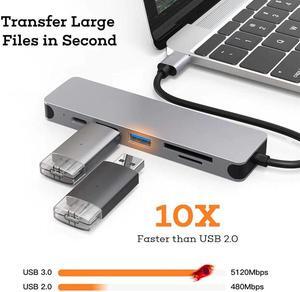 6 in1 USB Type C Hub Adapter with 4K HDMI Multiport Card Reader USB3.0 TF PD Video Multi Ports Adapter for MacBook Pro/Air 2020