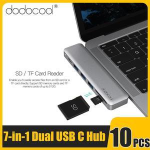 10Pcs  Type C Hub 7-in-1 Multiport Hub with Dual USB-C 4K HD Output /TF Card Reader USB 3.1 Type-C Port 3 USB 3.0 HUB