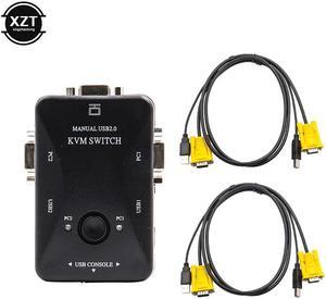 2 Port USB 2.0 KVM Switch Switcher 1920*1440 VGA SVGA Switch Splitter Box with Two Cables for Keyboard Mouse Monitor Computer