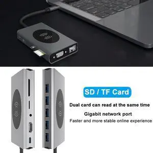 Laptop 13 In 1 Type C To HDMI VGA Aluminum Alloy  Transmission Portable Expander USB Hub PD Quick Charging 5Gbps