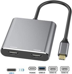 4 In 1 Computer 4K Splitter USB Adapter High Speed Hub Type C 3.0 To Dual HDMI PD Charge  Transfer For Mac OS For Windows