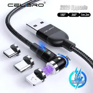 3A Fast Usb Type C Magnetic Charging Cable Usbc 2M Micro Usb  Cable Magnetico 360° 90° QC 3.0 for  S20 Note 20 Plus