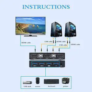 4K USB HDMI KVM Switch Box Video Display USB Switch Splitter For 2 PC Sharing Keyboard Mouse Printer Plug And Paly