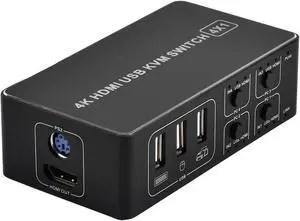 4 port 4K HDMI KVM Switch 4X1 USB HDMI 1.4 KVM Switcher splitter selector for mac os. windows 10 up to 4 monitors