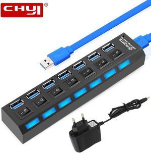 USB 3.0 Hub USB-A To 7 Port USB3.0 With DC 5V/2A Power Supply LED ON/OFF Switch USB C Splitter Adapter For PC Laptop Mouse