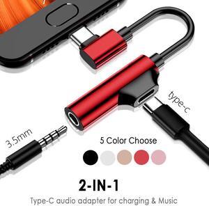 2 In 1 Type-C Audio Adapter Dual-Port Audio Converter Earphone 3.5mm Jack Adapter Cable Charger Splitter