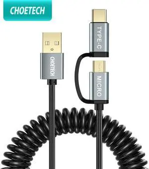 QC3.0 USB Spring usb cable Type C Cable for    3A Micro USB Cable 2 in 1 Fast Charge USB C Cable