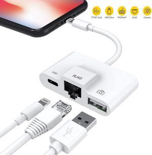 For Lightning to Premium Ethernet Adapter RJ45 LAN Wired Network Cable USB Camera Reader Overseas Travel Compact for iphone/ipad