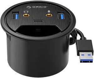 Desktop Grommet USB 3.0 HUB Type-A Type-C Audio Port Dongle Splitter Multi-Function Power Table Mounting Adapter