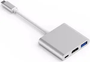 Multiport Hub Adapter, 3-in-1 Type C Converter with 1 USB 3.0 Port, 1 1080P  Output and 1 Type-c PD Charging Port