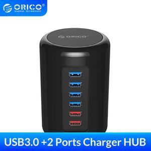 RH4CS-BK 4-Port USB3.0 HUB ABS Material Ultra-Mini with 2 Charging Ports Super Charger 5V Max 2.4A for Pad Phone -Black