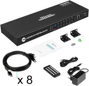 6 Ports HDMI Switch 16 In 1 Out HDMI KVM 16x1 UP to 4k@60Hz Support LAN RS232 With 8 PCs KVM Cable 6 Ports HDMI Switch 16 In 1 Out HDMI KVM 16x1 UP to 4k@60Hz Support LAN RS232 With 8 PCs KVM Cable