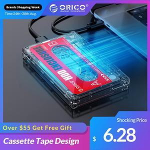 Hard Drive Case USB3.0 HDD Enclosure External Transparent HDD Case DIY Stickers for 2.5'' SSD HDD Cassette Tape Design