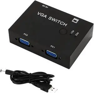 2 Port Black Accessories Splitter Video Sharing Box Manual VGA Switch With Cable LCD TV KVM Metal Wide Screen For PC Monitor