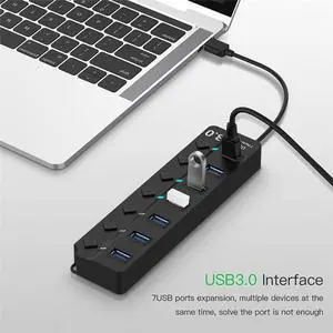 2020 new 7/4 Ports USB 3.0 Hub High Speed Splitter On/Off Switch Charger Dock Station For PC Windows Macbook Computer