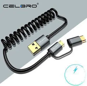 0.5m 1m Retractable 2-in-1 Usb Cable for Car Charger Usb Type C Cable for  Mi 9 8 Redmi Note 7 6 Pro Micro Usb Kablo Cord