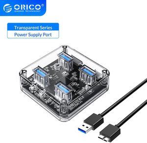 Transparent USB 3.0 HUB 4 Ports High Speed USB Splitter with Power Charging Interface for Windows Mac Linux Laptop PC