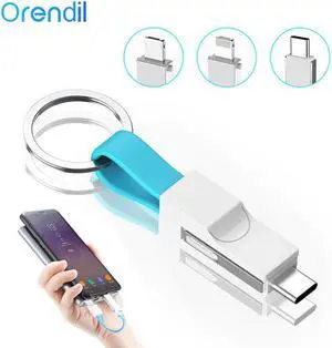 Portable 3in 1 USB Cable Mini Keychain Micro USB Type C Fast Charger  Sync 2A Travel Short Cables Charging Cable