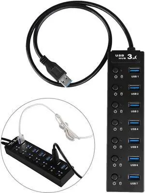 Laptop High Speed USB Hub Portable Power Adapter Plug And Play 7 Ports Extension Splitter  Transmission Office