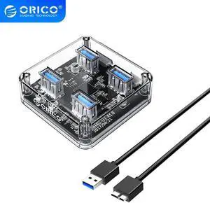 Transparent Series USB HUB  4 Ports USB 3.0 Desktop HUB High Speed USB Splitter Support OTG With Micro USB Power Interface
