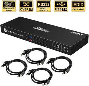 TE HDMI KVM Switch 8 Port Support 3840*2160/4K 2 Pcs Rack Ears Standard 1U Control Eight PCs Servers w/One Video Monitor