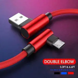 1M 90 Degree USB  Charger Fast Cable for IPhone X XR XS MAX IPad Phone Cord Charge Micro USB Type C Cable