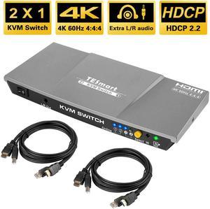 TE  4K@60Hz Ultra HD 2x1  KVM Switch 3840x2160@60Hz 4:4:4 with 2 Pcs 5ft KVM Cables Supports USB 2.0 Devices Contr