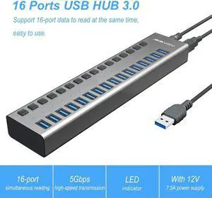HUB 3.0 external power adapter 16 Ports  Hub Splitter Switch 12V 7.5A Power Adapter for Mac Tablet Laptop PC US EU UK