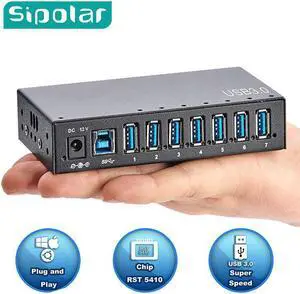 7 port usb 3.0 metal charger hub mounting ears bracket LED indicator and 12V3A 36W power adapter
