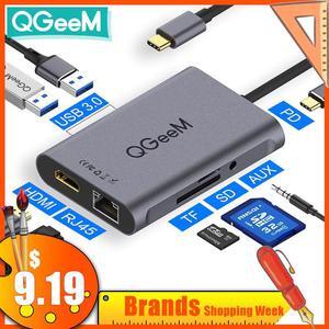 QM 8 In 1 USB C Hub for Macbook Pro USB Hub 3.0 Adapter PD HDMI RJ45 TF  3.5mm Aux Type C Hub for iPad Pro Splitter Dock