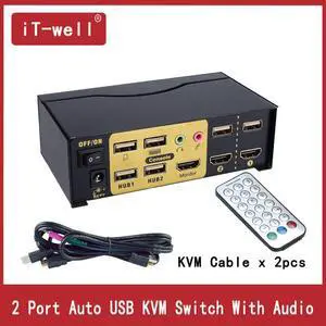 hdmi  kvm switch 2 Port usb hdmi kvm switch  with Audio cables  Mouse keyboard Support resolution 4Kx2K