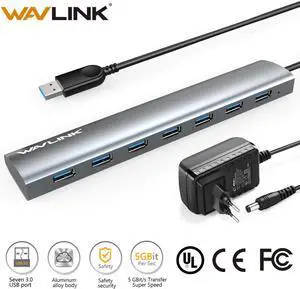 Super speed 7-Port USB 3.0 Aluminum HUB With 5V/4A Power Adapter USB Splitter hub 3.0 Supports Microsoft Windows  MAC OS