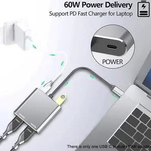 4 In 1 Metal Type C 3.0 To Dual HDMI USB Adapter 5Gbps Hub Extention Computer PD Charge 4K  Transfer For Mac OS For Windows